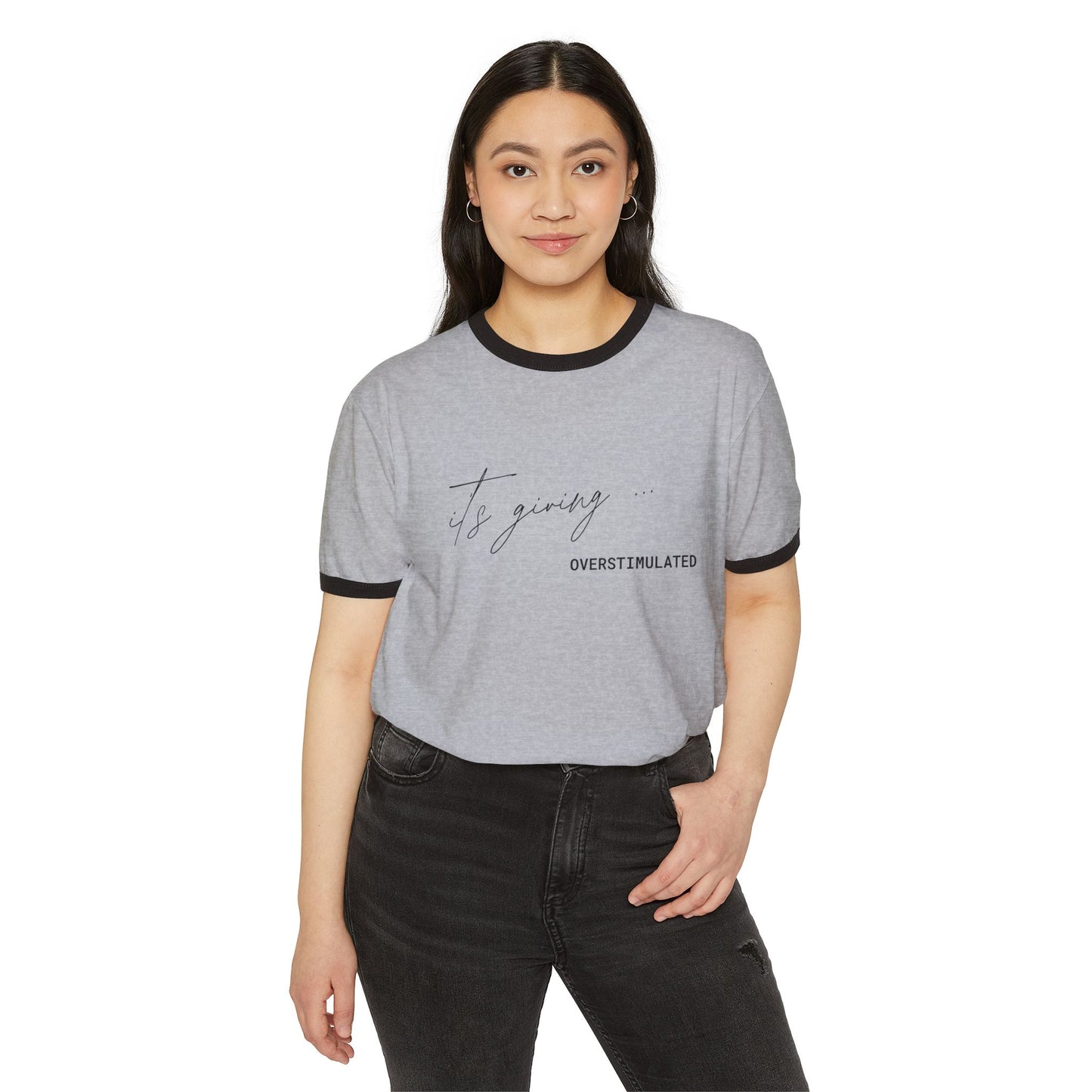“It’s Giving Overstimulated” Ringer T-Shirt