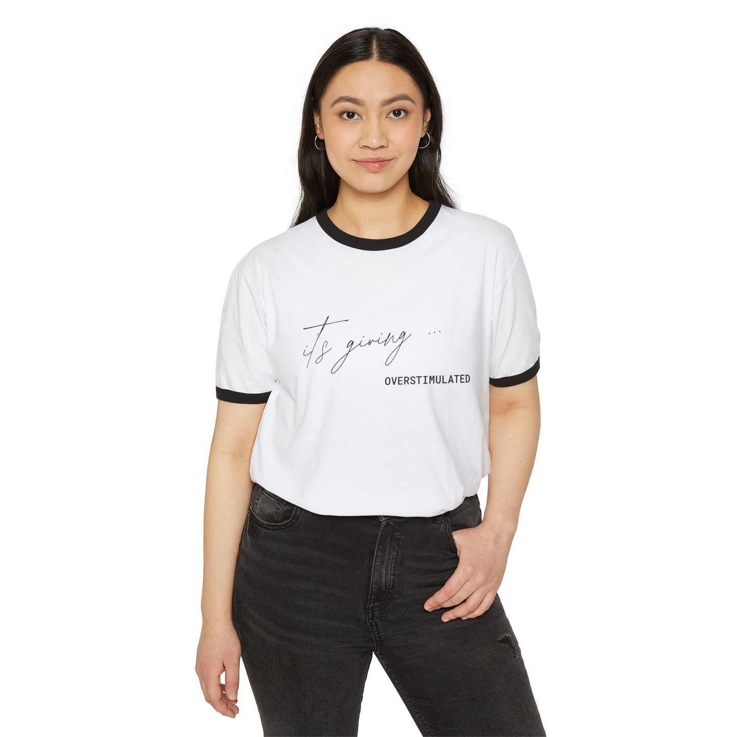 “It’s Giving Overstimulated” Ringer T-Shirt